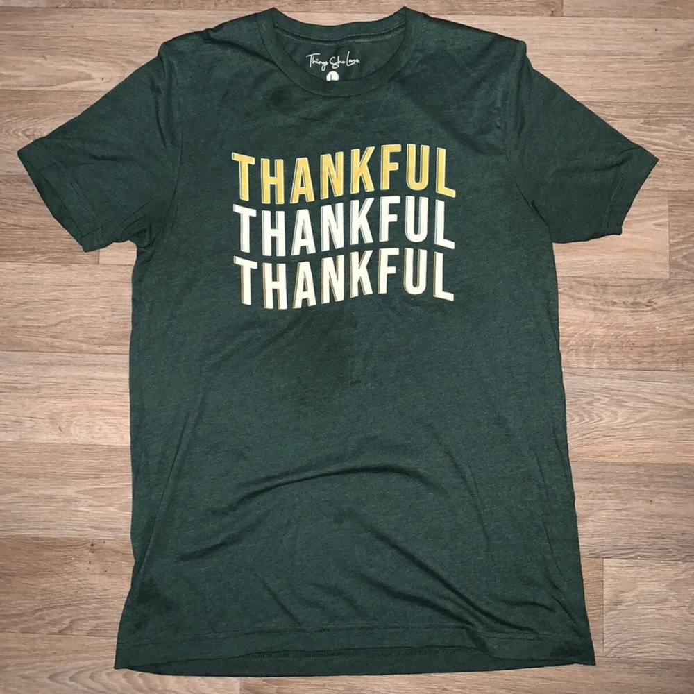 Thankful Graphic Tee Thanksgiving Shirt Large Womens green